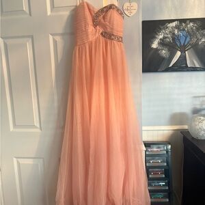 Blondie Nites Light Coral Strapless Gown